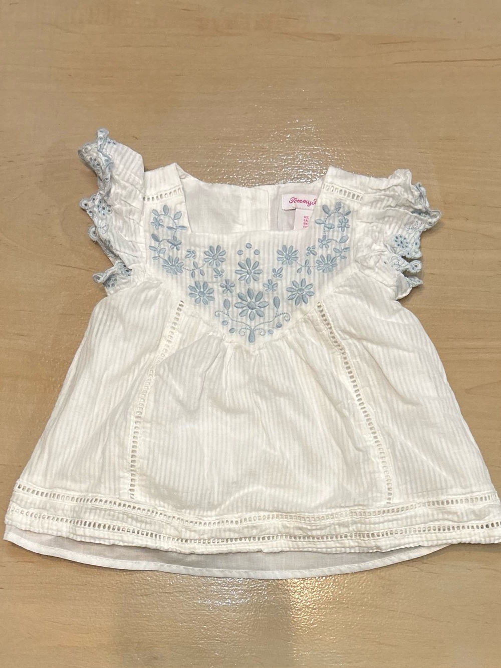 Tommy Bahama White Baby Girl Top with Light Blue Floral Embroidery